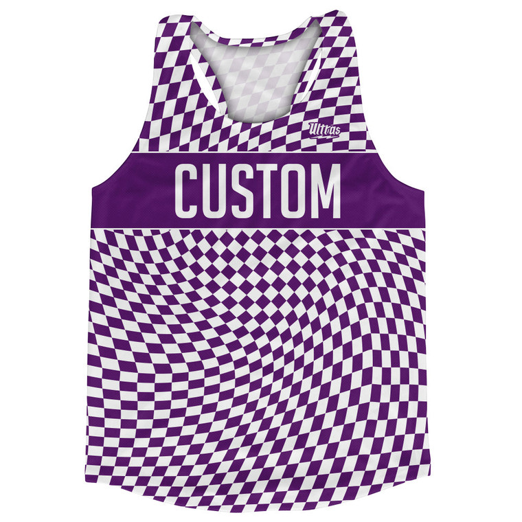 Warped Checkerboard Custom Running Track Tops Made In USA - Purple Medium And White