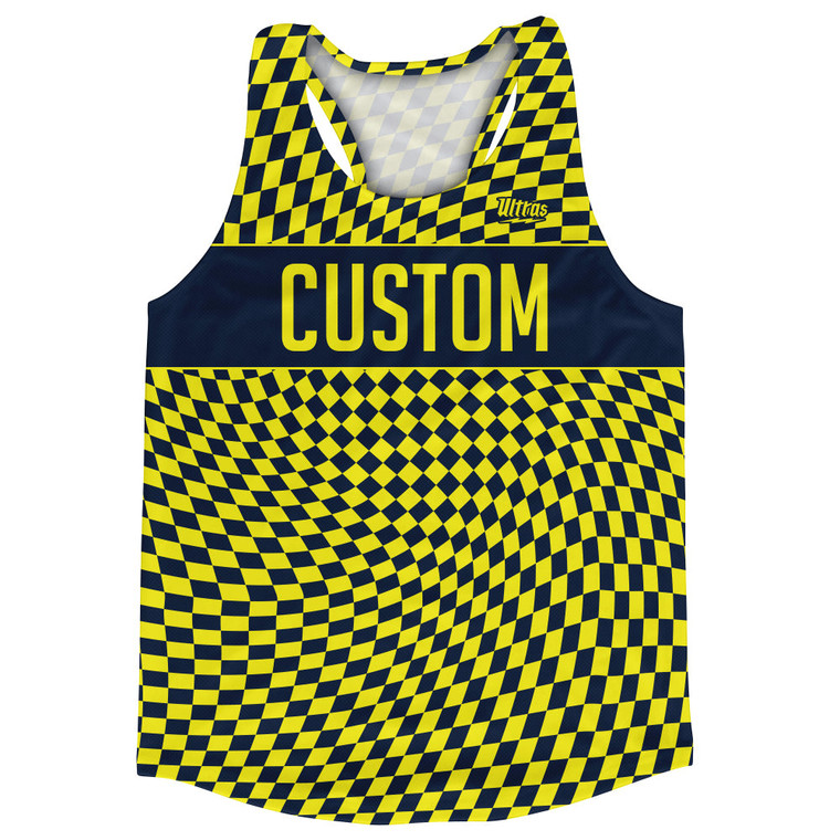 Warped Checkerboard Custom Running Track Tops Made In USA - Blue Navy And Yellow Bright