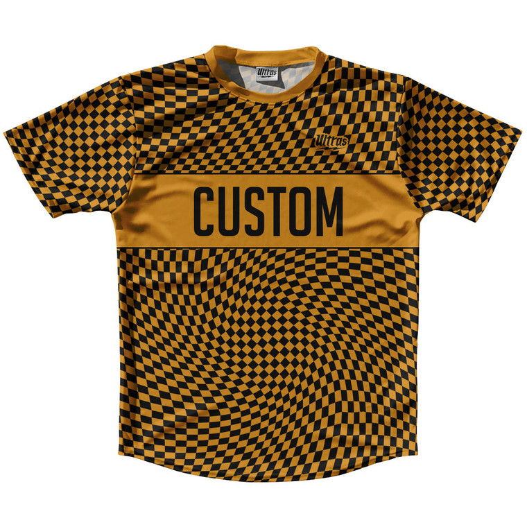 Warped Checkerboard Custom Running Shirt Track Cross Made In USA - Orange Burnt And Black