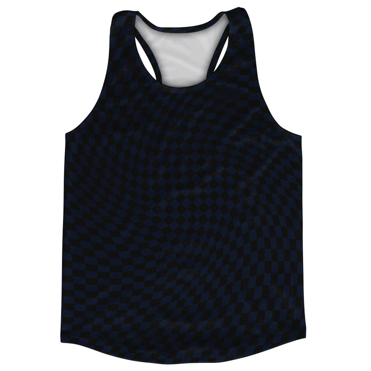 Warped Checkerboard Running Track Tops Made In USA - Blue Navy Almost Black And Black