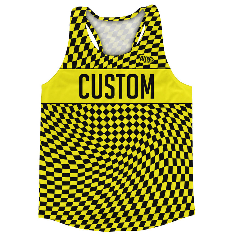 Warped Checkerboard Custom Running Track Tops Made In USA - Yellow Bright And Black