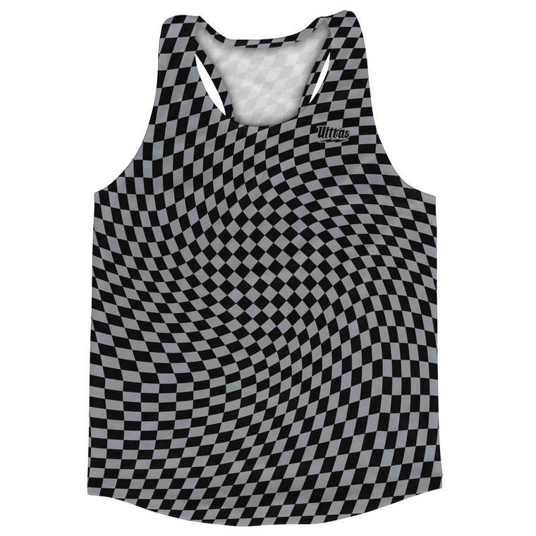 Warped Checkerboard Running Track Tops Made In USA - Grey Dark And Black