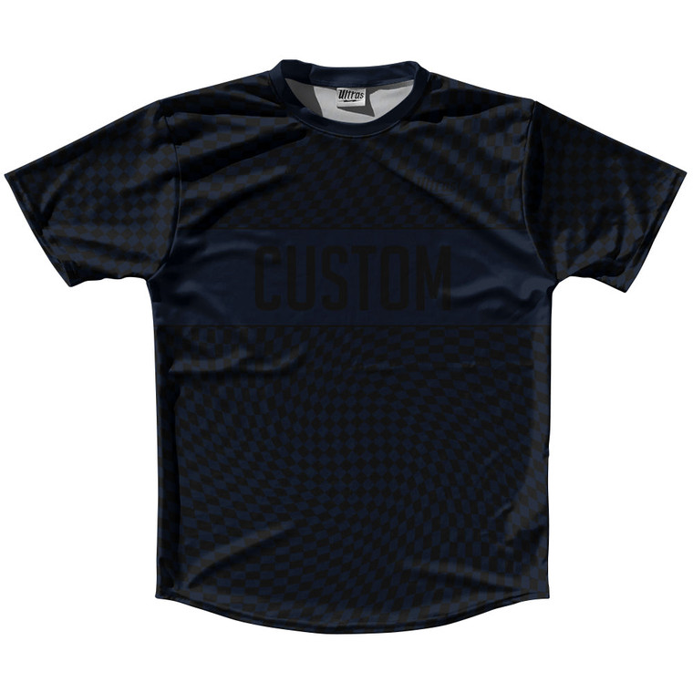 Warped Checkerboard Custom Running Shirt Track Cross Made In USA - Blue Navy Almost Black And Black