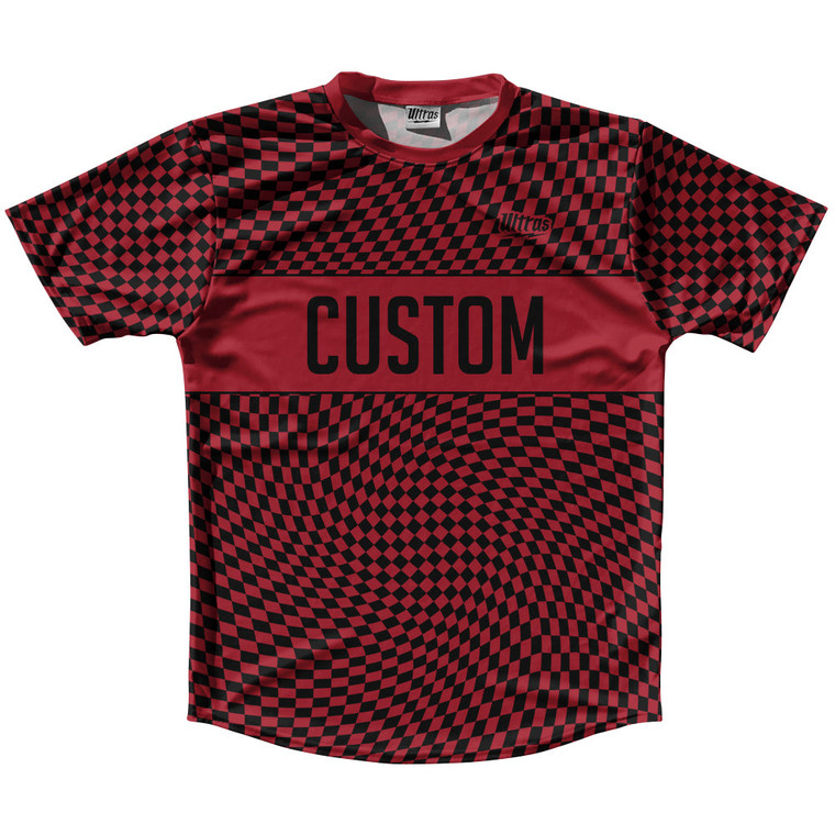 Warped Checkerboard Custom Running Shirt Track Cross Made In USA - Red Cardinal And Black