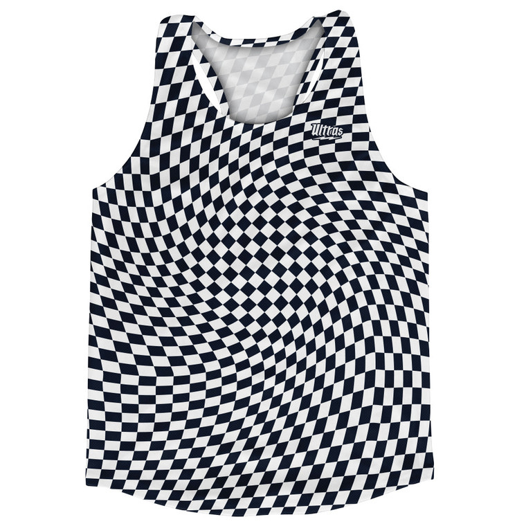 Warped Checkerboard Running Track Tops Made In USA - Blue Navy Almost Black And White