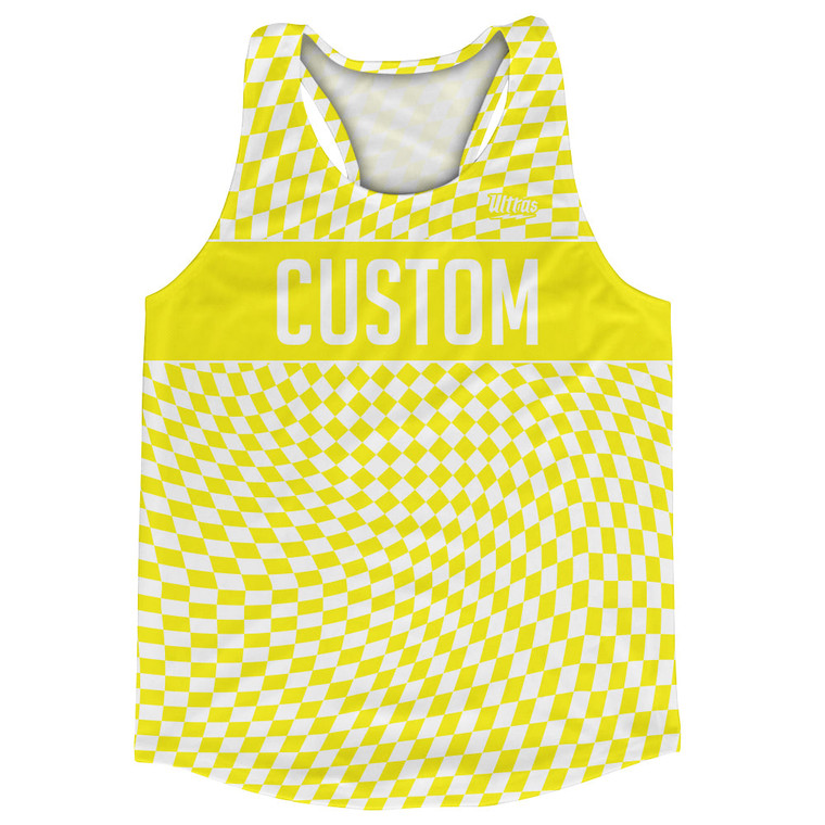 Warped Checkerboard Custom Running Track Tops Made In USA - Yellow Bright And White