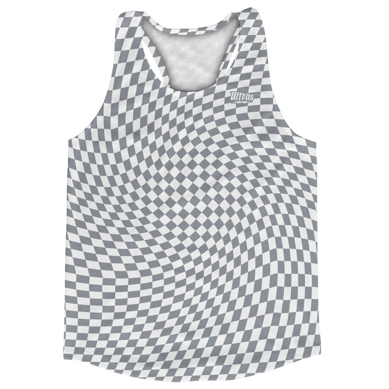 Warped Checkerboard Running Track Tops Made In USA - Grey Dark And White