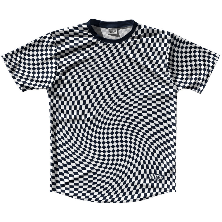 Warped Checkerboard Running Shirt Track Cross Made In USA - Blue Navy Almost Black And White
