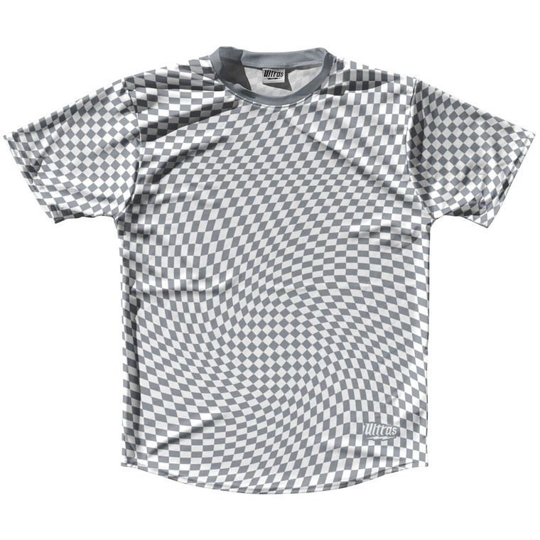 Warped Checkerboard Running Shirt Track Cross Made In USA - Grey Dark And White