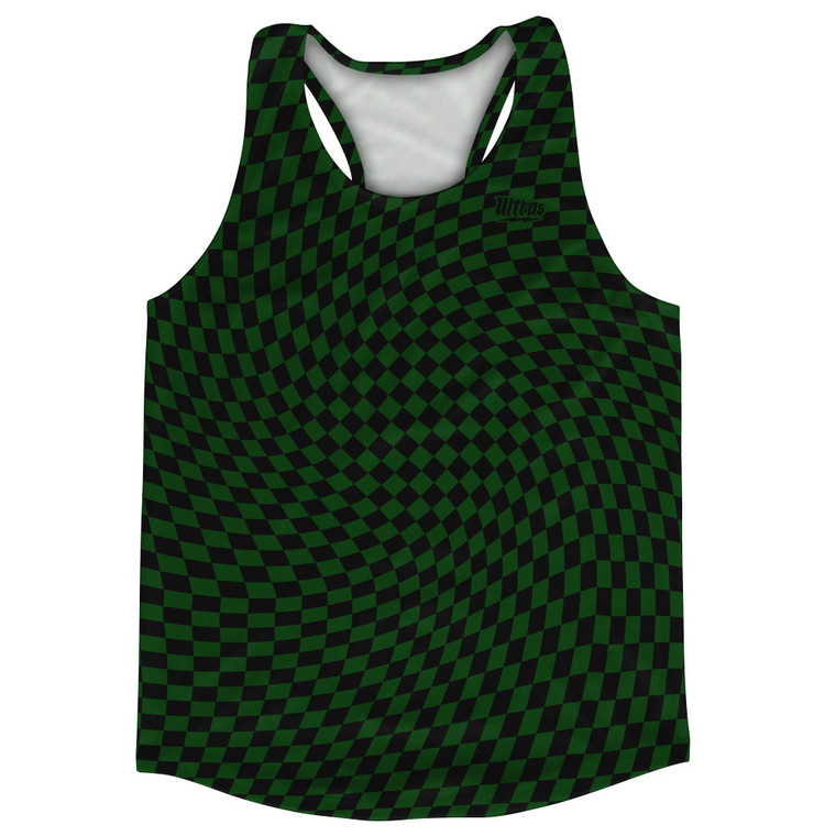Warped Checkerboard Running Track Tops Made In USA - Green Forest And Black