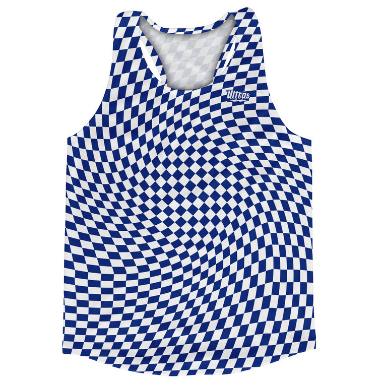 Warped Checkerboard Running Track Tops Made In USA - Blue Royal And White