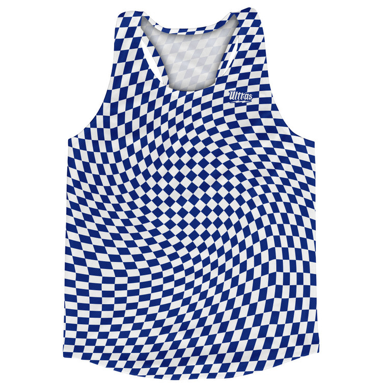 Warped Checkerboard Running Track Tops Made In USA - Blue Royal And White