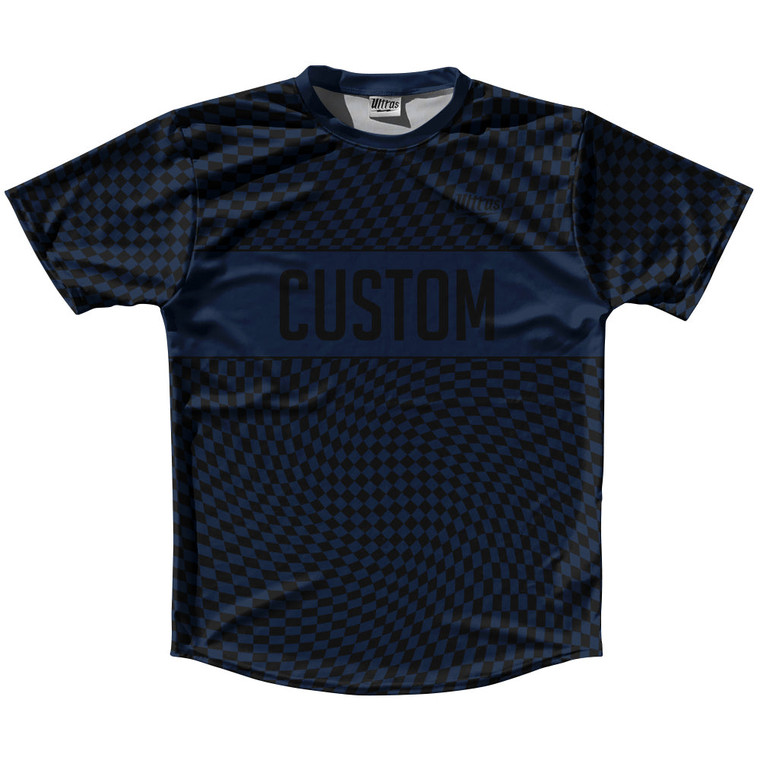 Warped Checkerboard Custom Running Shirt Track Cross Made In USA - Blue Navy And Black