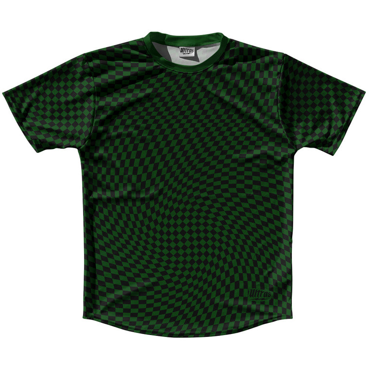 Warped Checkerboard Running Shirt Track Cross Made In USA - Green Forest And Black