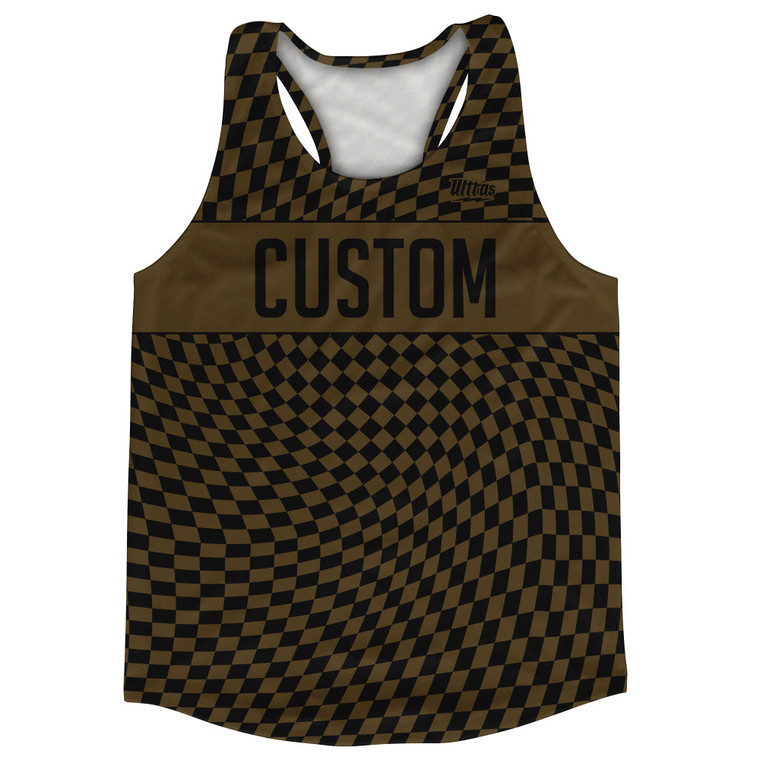 Warped Checkerboard Custom Running Track Tops Made In USA - Brown Dark And Black