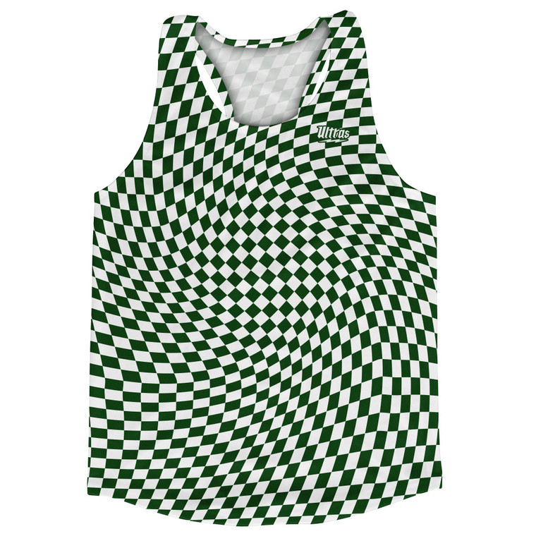 Warped Checkerboard Running Track Tops Made In USA - Green Forest And White