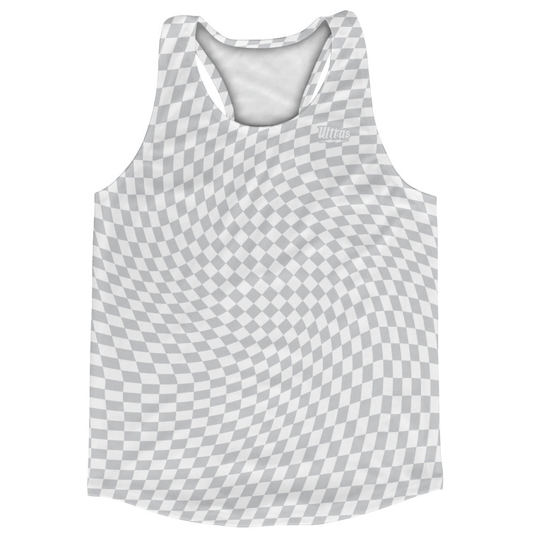 Warped Checkerboard Running Track Tops Made In USA - Grey Medium And White