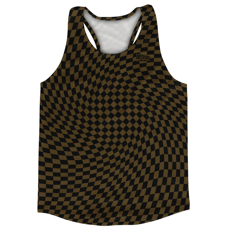 Warped Checkerboard Running Track Tops Made In USA - Brown Dark And Black