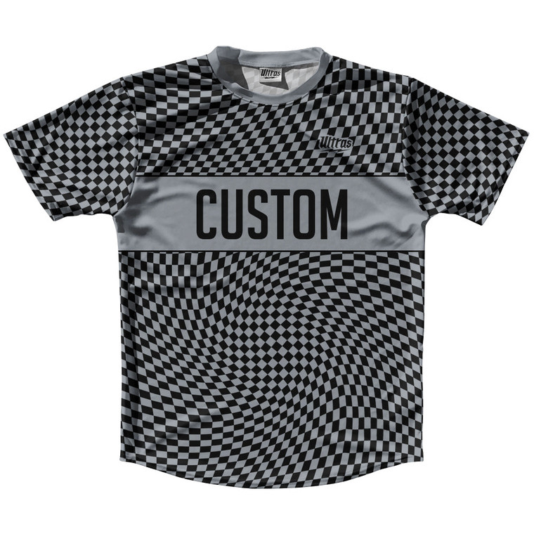 Warped Checkerboard Custom Running Shirt Track Cross Made In USA - Grey Dark And Black