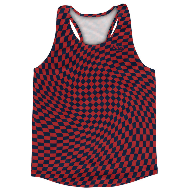 Warped Checkerboard Running Track Tops Made In USA - Blue Navy And Red Dark