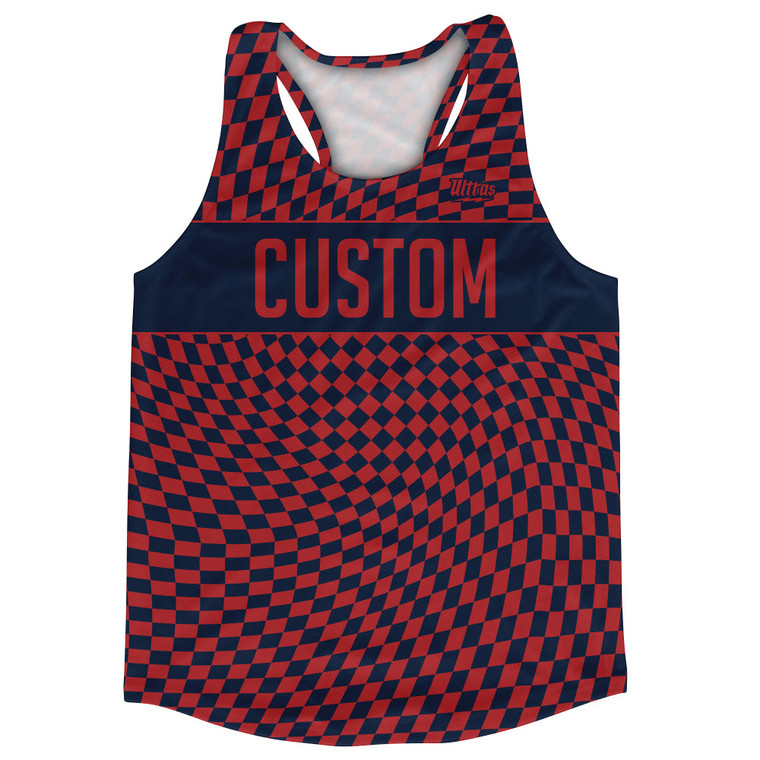 Warped Checkerboard Custom Running Track Tops Made In USA - Blue Navy And Red Dark