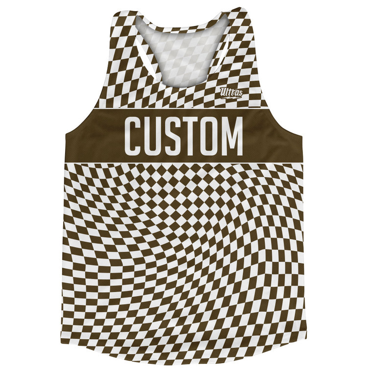 Warped Checkerboard Custom Running Track Tops Made In USA - Brown Dark And White