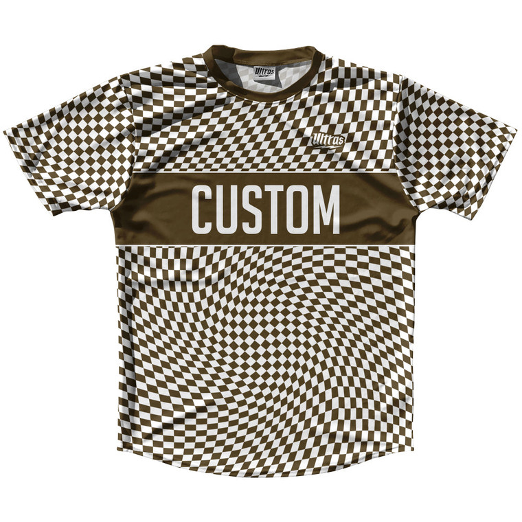 Warped Checkerboard Custom Running Shirt Track Cross Made In USA - Brown Dark And White