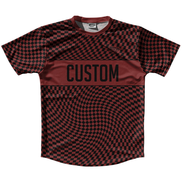 Warped Checkerboard Custom Running Shirt Track Cross Made In USA - Red Maroon And Black