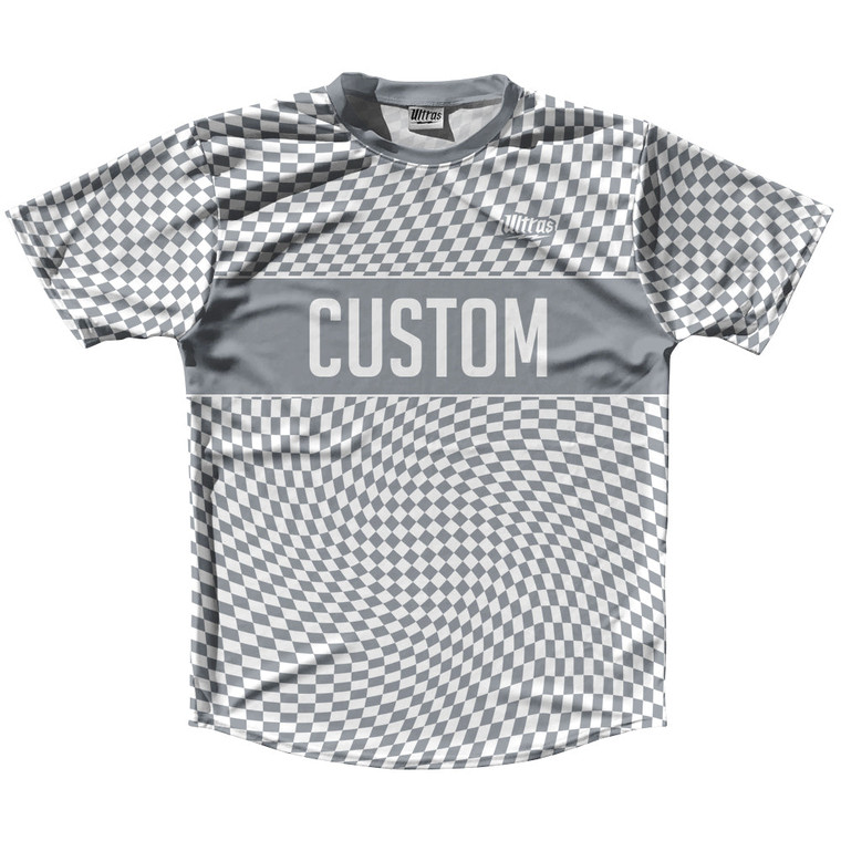 Warped Checkerboard Custom Running Shirt Track Cross Made In USA - Grey Dark And White