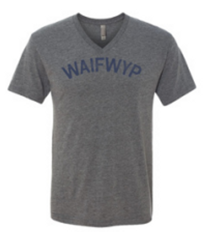 V- neck- WAIFWYP Vintage- Athletic Grey- Adult MEDIUM T-shirt- Final Sale Z6