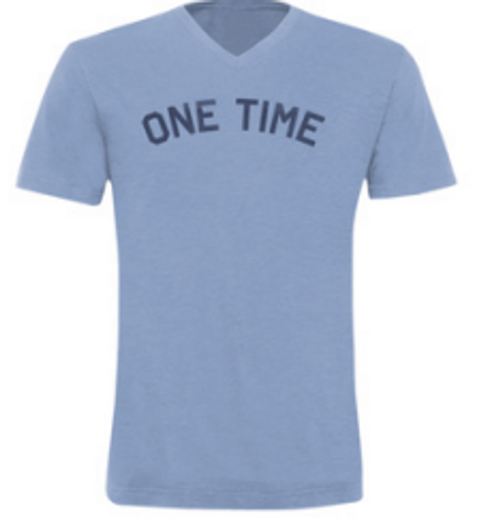 V-neck- One Time- Athletic Blue- Adult MEDIUM T-shirt- Final Sale Z6