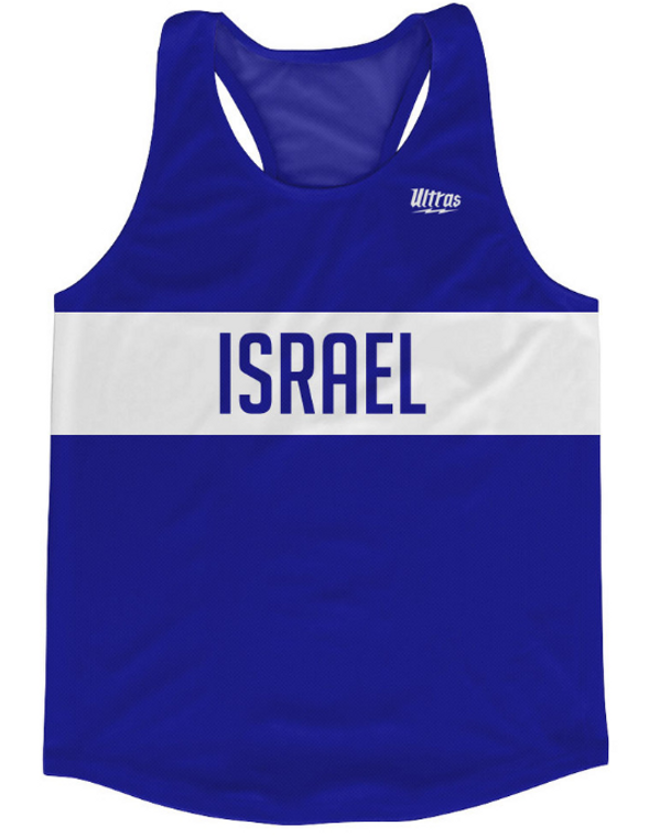 Adult Large Blue Israel Country Finish Line Running Tank Top Racerback Track and Cross-Country Singlet Jersey Final Sale- T3