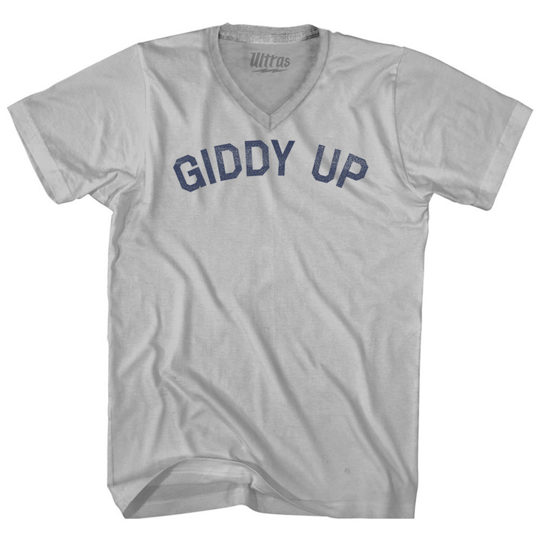 Giddy Up Adult Tri-Blend V-neck T-shirt - Cool Grey