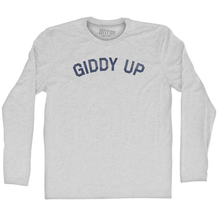 Giddy Up Adult Cotton Long Sleeve T-shirt - Grey Heather