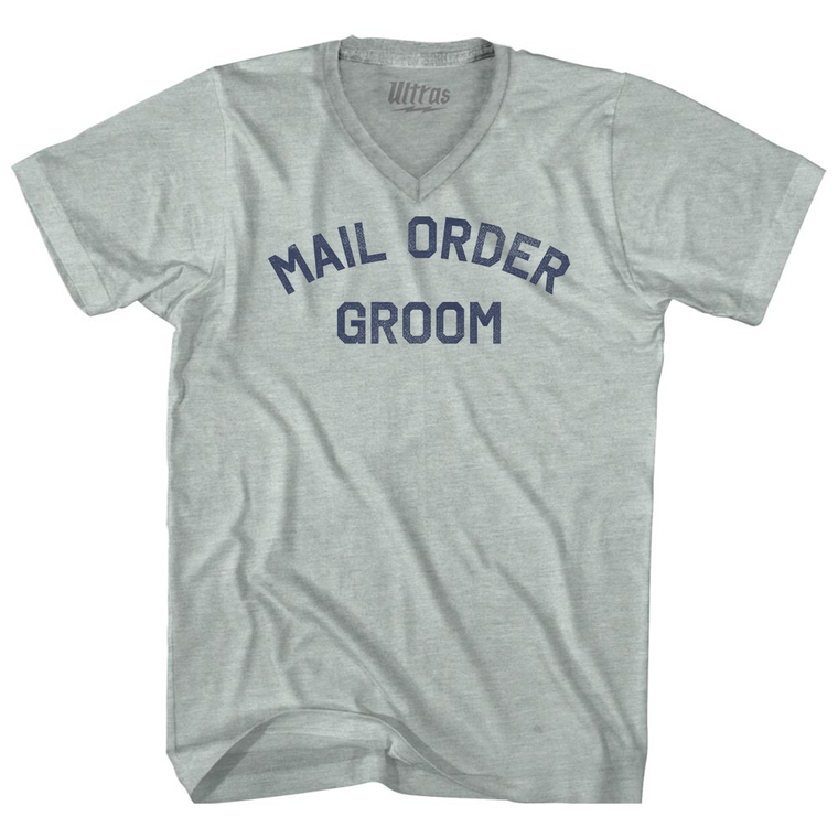 Mail Order Groom Adult Tri-Blend V-neck T-shirt - Athletic Cool Grey