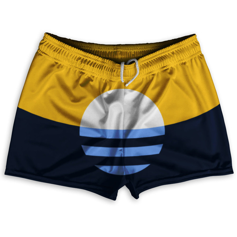 Milwaukee Flag Shorty Short Gym Shorts 2.5" Inseam Made In USA - Yellow Navy