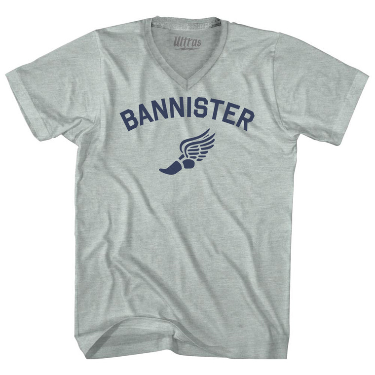 Bannister Track Running Winged Foot Adult Tri-Blend V-neck T-shirt - Athletic Cool Grey