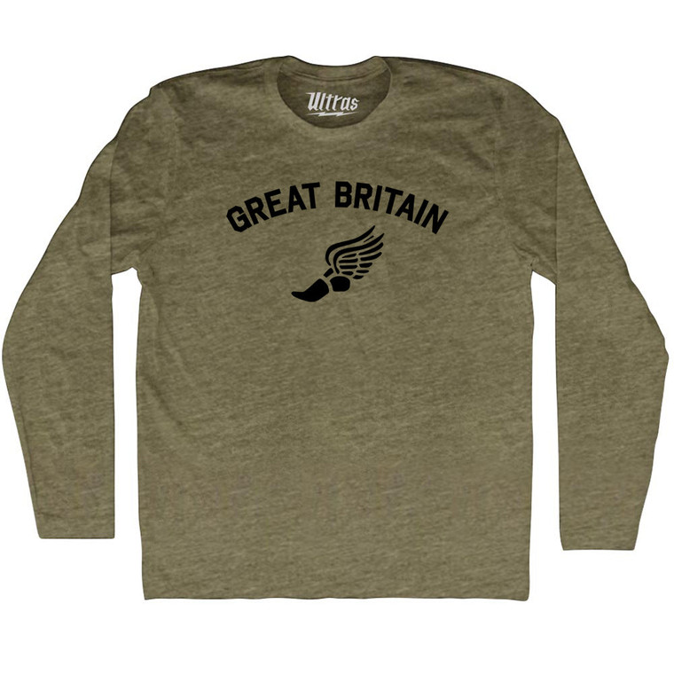 Great Britain Track Running Winged Foot Adult Tri-Blend Long Sleeve T-shirt - Military Green