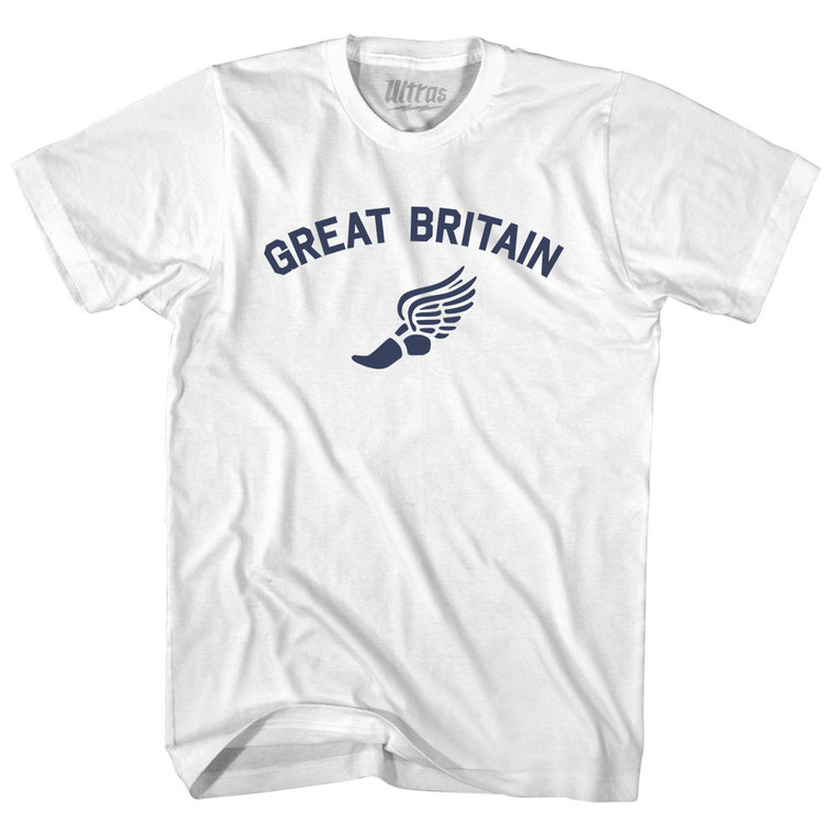 Great Britain Track Running Winged Foot Womens Cotton Junior Cut T-Shirt - White
