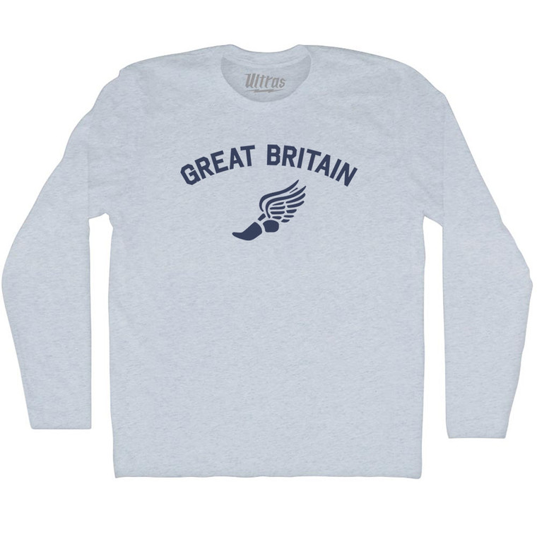 Great Britain Track Running Winged Foot Adult Tri-Blend Long Sleeve T-shirt - Athletic White
