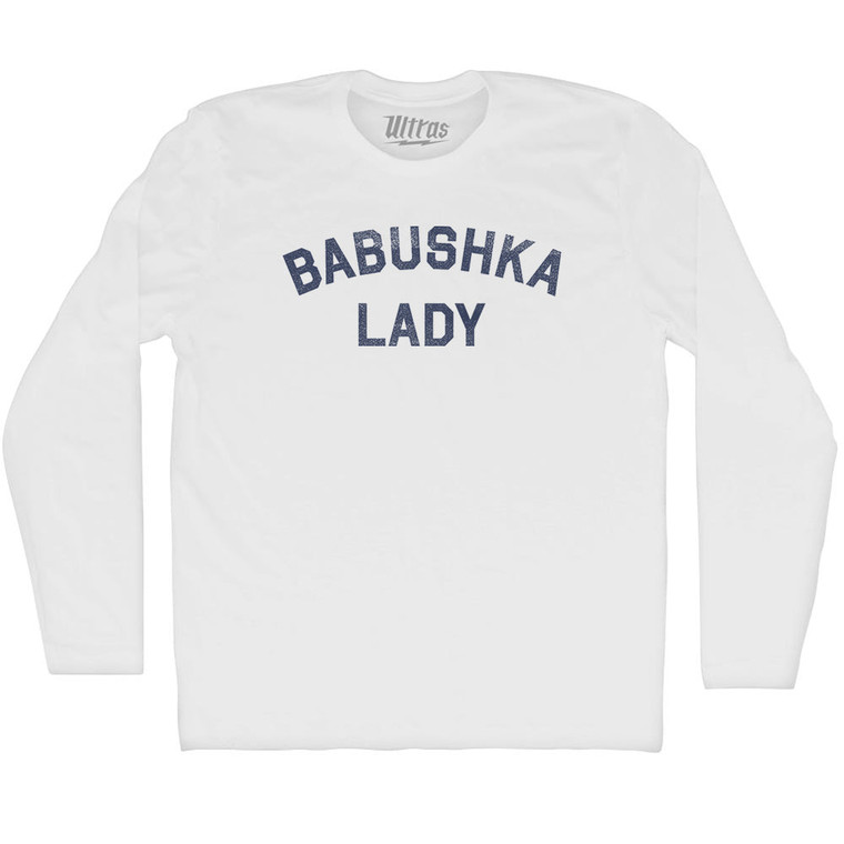 Babushka Lady Adult Cotton Long Sleeve T-shirt - White