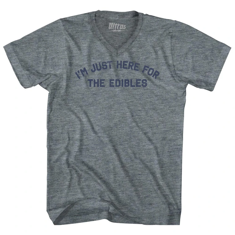 Im Just Here For The Edibles Adult Tri-Blend V-neck T-shirt - Athletic Grey