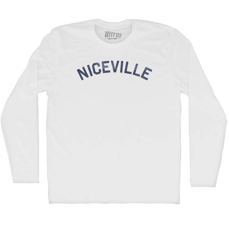 Niceville Adult Cotton Long Sleeve T-shirt - White
