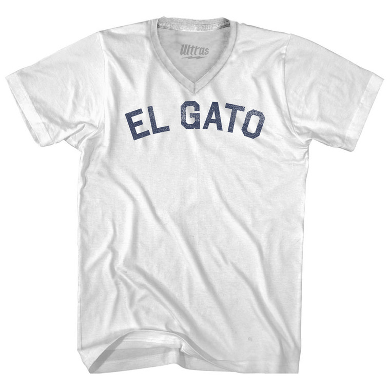 El Gato Adult Tri-Blend V-neck T-shirt - White