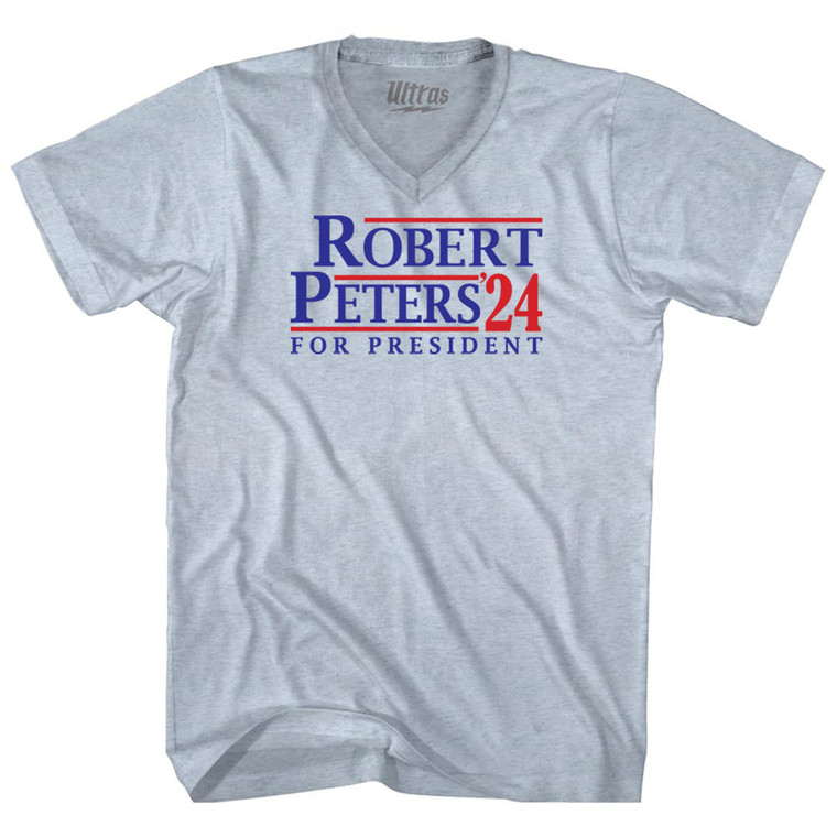 Robert Peters For President 24 Adult Tri-Blend V-neck T-shirt - Athletic White