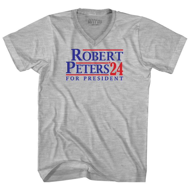 Robert Peters For President 24 Adult Cotton V-neck T-shirt - Grey Heather