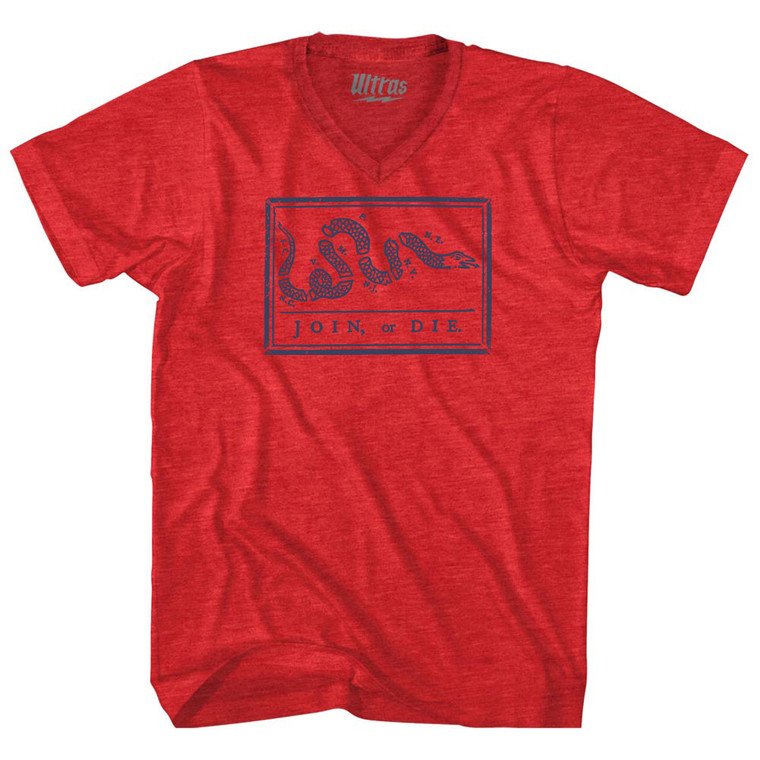 Harting Join Or Die Adult Tri-Blend V-neck T-shirt - Athletic Red