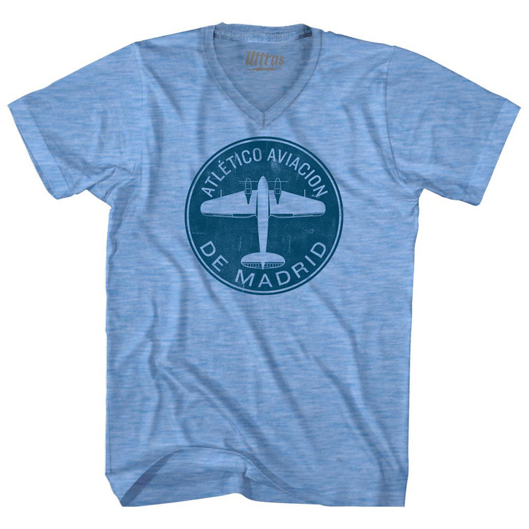 Atletico Aviacion De Madrid Roundel Adult Tri-Blend V-neck T-shirt - Athletic Blue