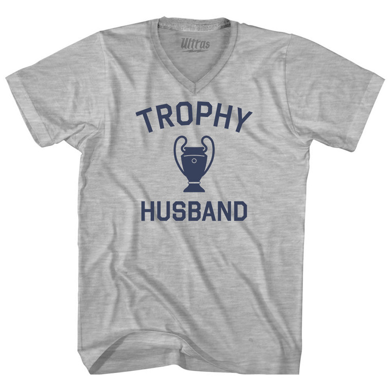 Trophy Husband Adult Cotton V-neck T-shirt - Grey Heather