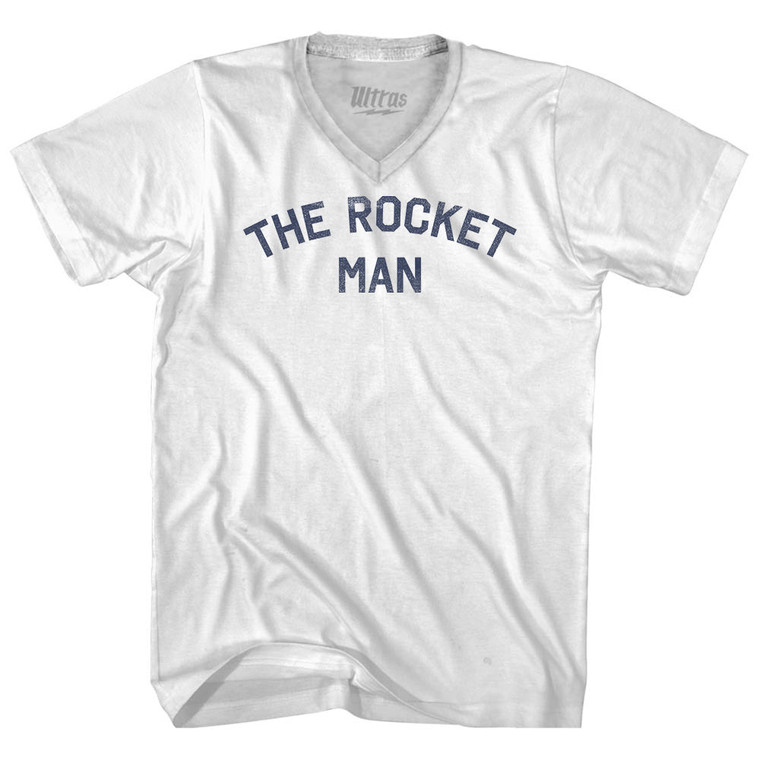 The Rocket Man Adult Tri-Blend V-neck T-shirt - White